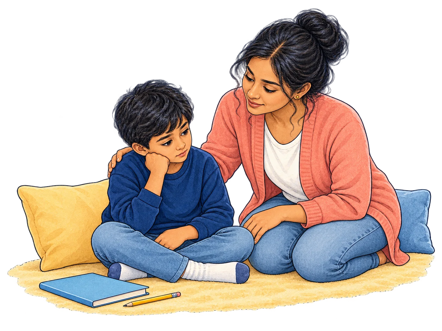 Illustration of an adult and child sharing a calm moment